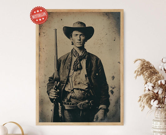 Affiche Billy the Kid – Poster Portrait Vintage de Hors-la-loi du Far West