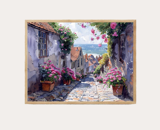 Affiche Village Anglais – Poster Scène Charmante de la Côte Est du Sussex