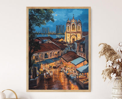 Affiche Malacca, Malaisie – Poster de la scène nocturne de Christ Church
