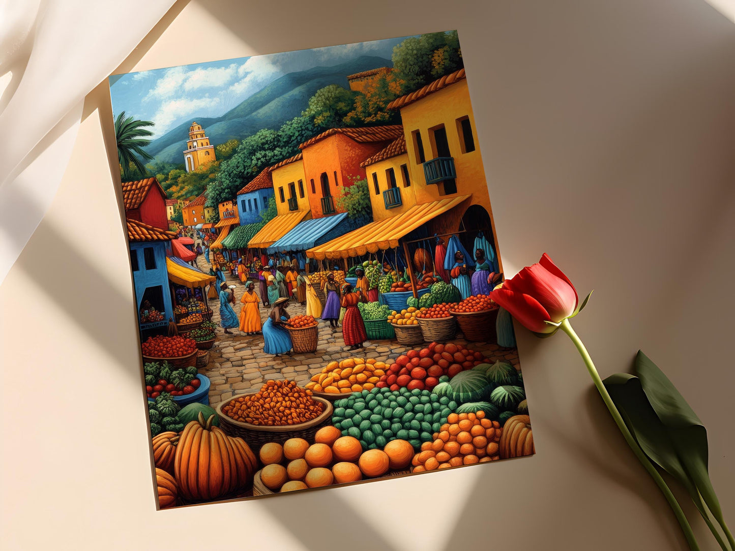 Affiche Marché Kenyan – Poster Illustration Colorée de Fruits Africains