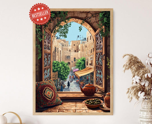 Affiche Art en Bois Hebron – Vue de la Vieille Ville Palestinienne