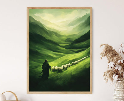 Affiche Psaume 23 – Impression Artiste Éleveur et Troupeau, Décor Chrétien