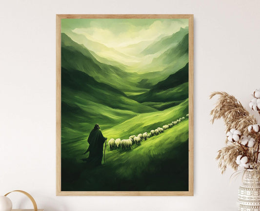 Affiche Psaume 23 – Impression Artiste Éleveur et Troupeau, Décor Chrétien