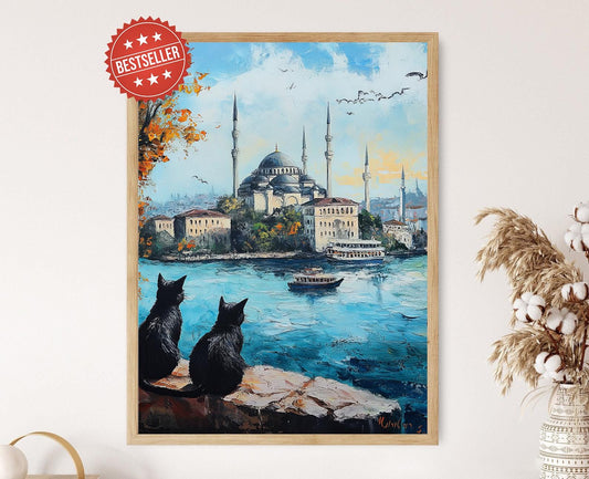 Affiche Chats d'Istanbul – Impression d'art avec vue sur le Bosphore