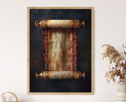 Affiche Judaïque : Rouleau de Torah, Texte Hébreu Décoratif