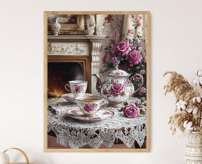 Affiche Thé Anglais – Imprimé d'Art Victoriens en Porcelaine Rose