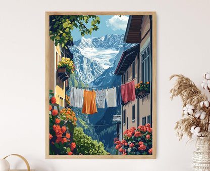 Affiche Montagne – Tableau de Lessive à Lauterbrunnen en Suisse