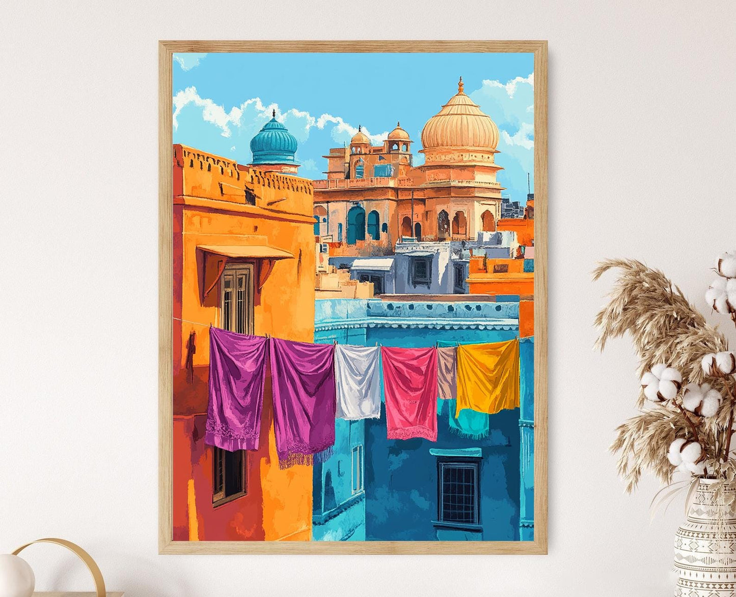 Affiche Jaipur – Poster Coloré avec Saris et Dômes de la Ville