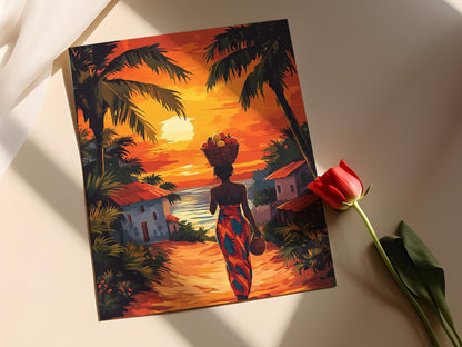 Affiche Femme Brésilienne – Illustration Fruit au Couché de Soleil