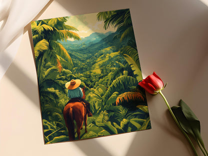 Affiche Fermier Hondurien à Cheval – Illustration de Forêt Tropicale