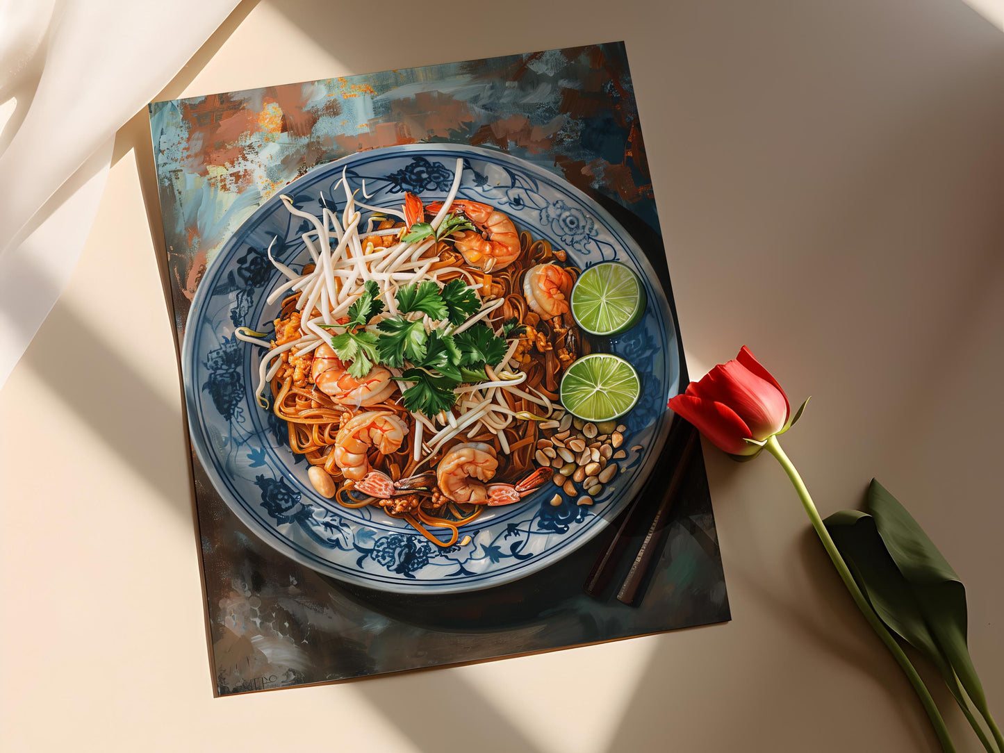 Affiche Pad Thaï – Peinture Élégante de Cuisine Thaïlandaise