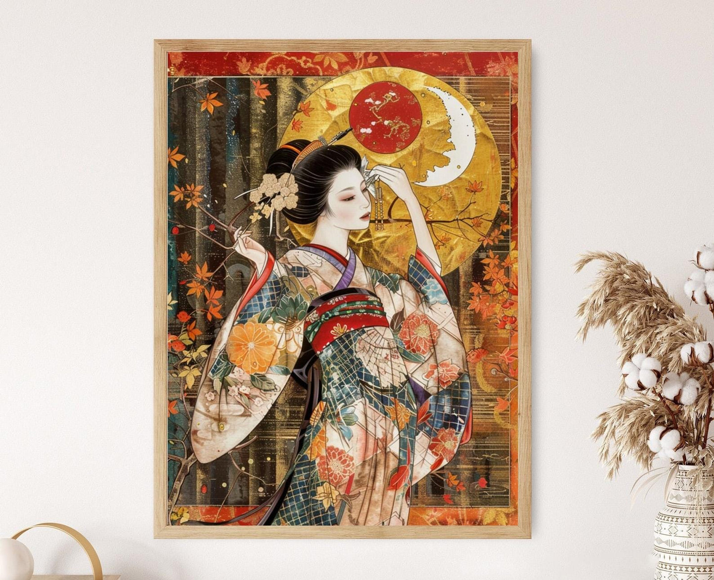 Affiche Geisha Shin Hanga – Art Japonais sous la Pleine Lune
