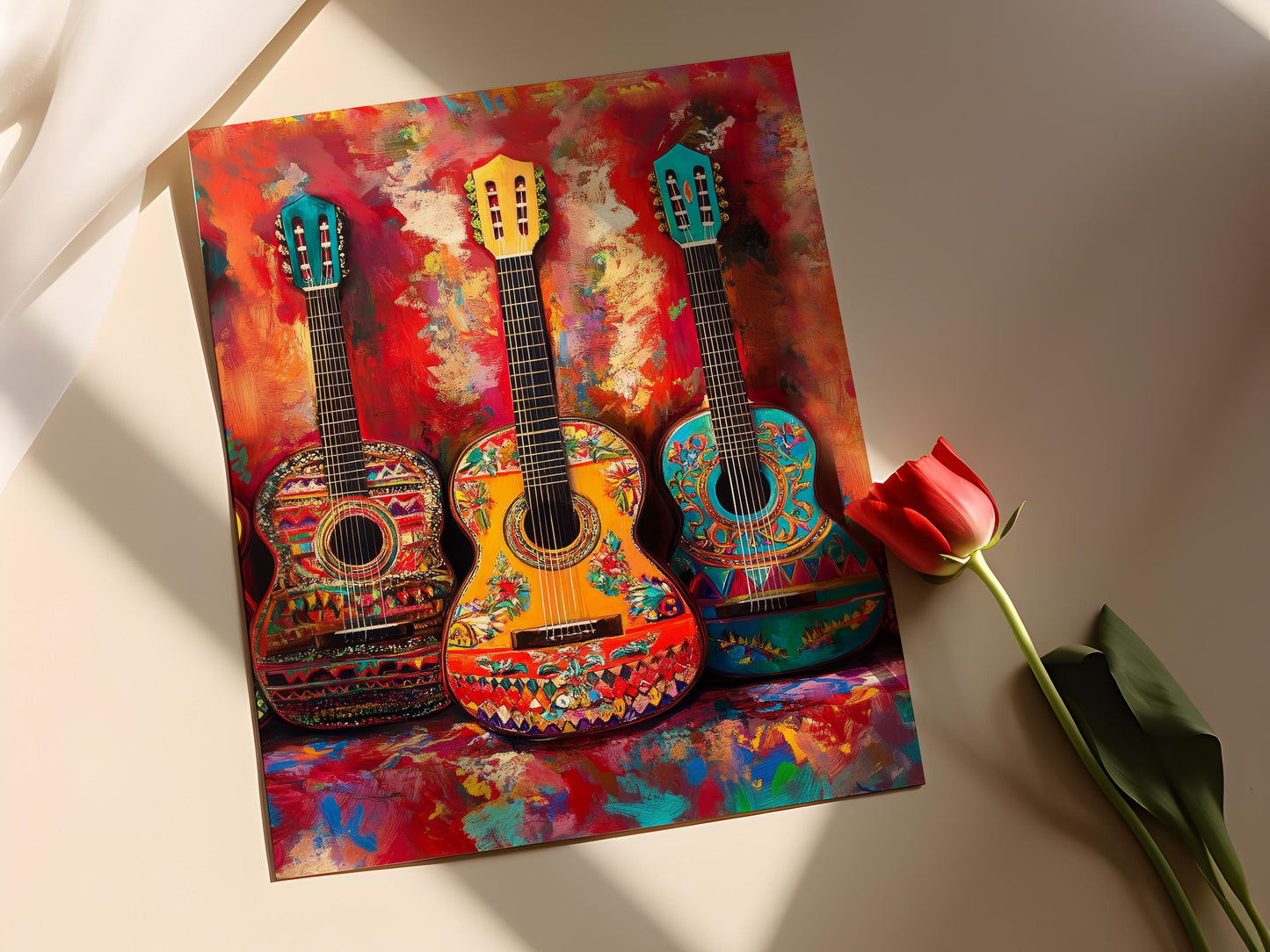 Affiche Guitare Mexicaine Colorée – Art Populaire Vibrant pour Décor