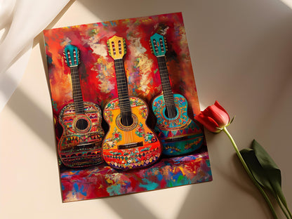 Affiche Guitare Mexicaine Colorée – Art Populaire Vibrant pour Décor