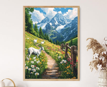 Affiche Alpes Suisses – Poster Art Floral, Sommets Enneigés