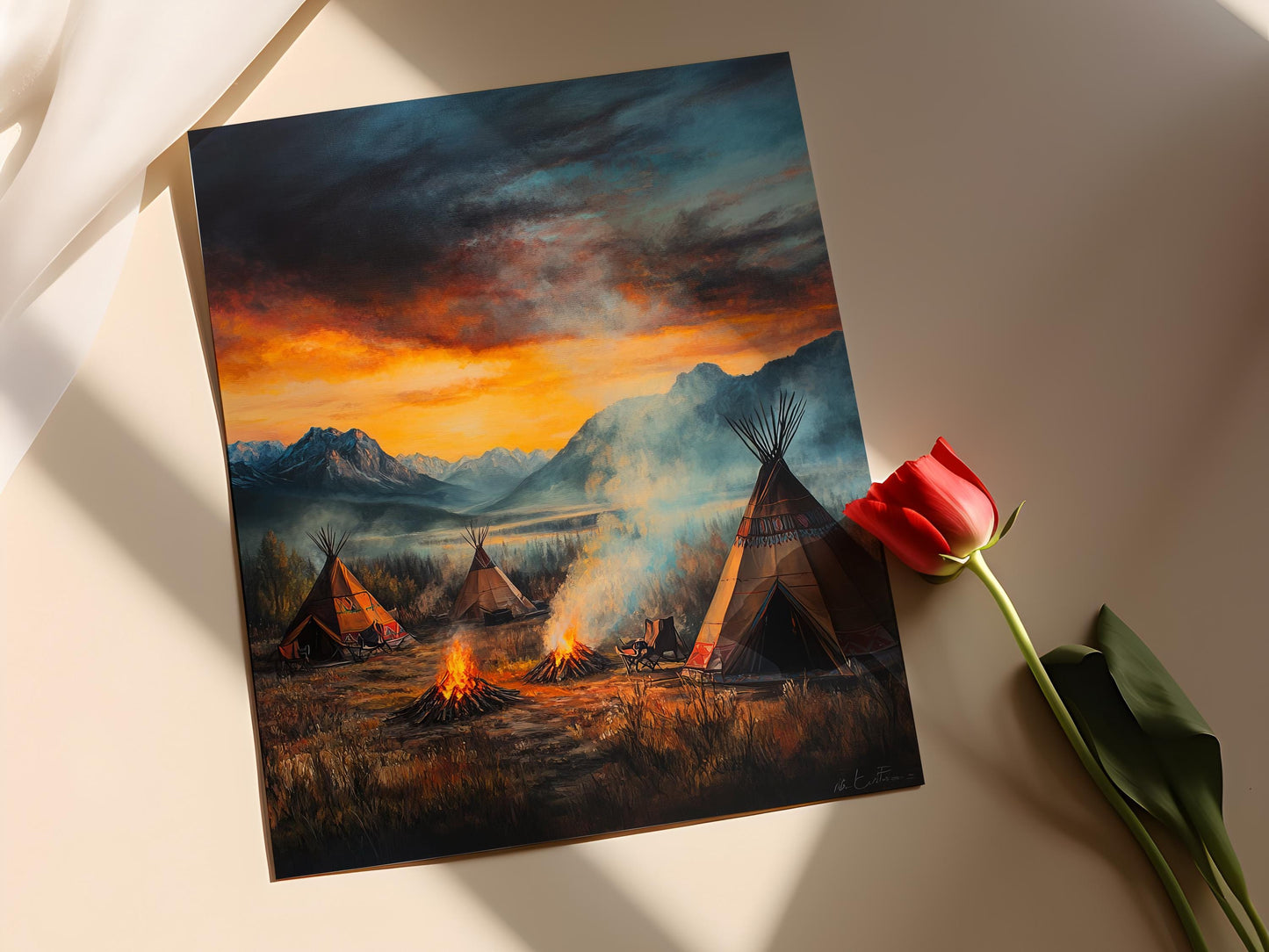 Affiche Tipi Nez Perce au coucher de soleil – Poster Art Amérindien