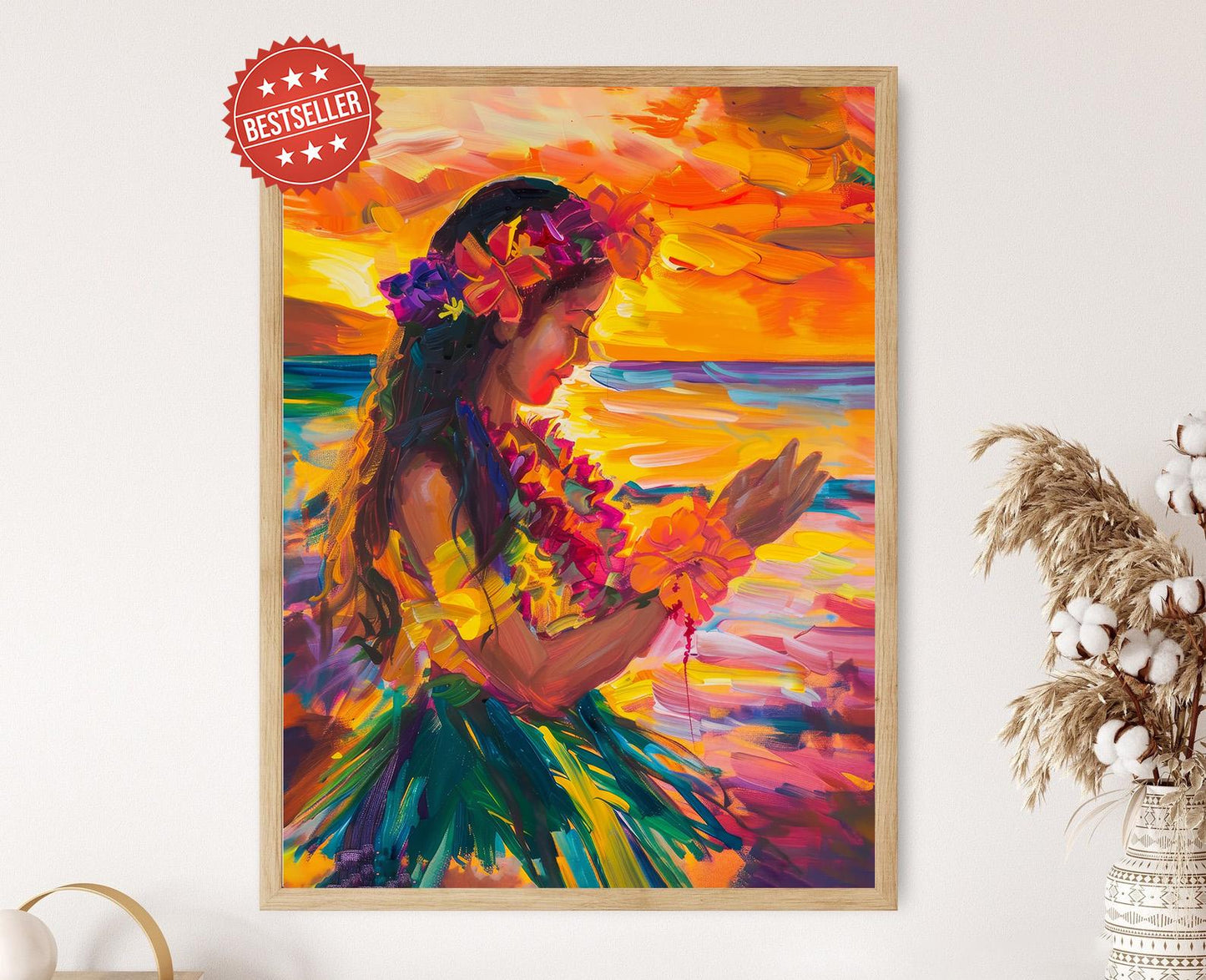 Affiche Danseuse Hula Hawaiienne – Poster Décor Tropical Éclatant