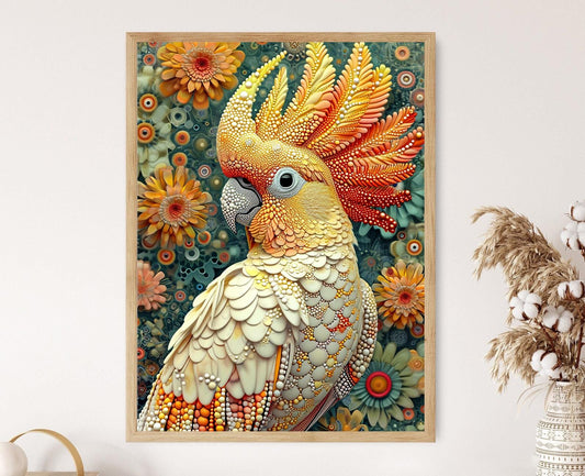 Affiche Cacatoès – Illustration d'oiseau tropical sur papier d'art