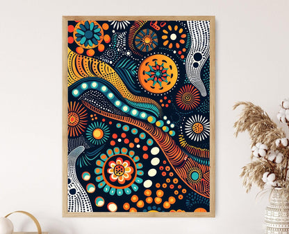 Affiche Art Aborigène Australien – Impression de Dot Painting, Motifs Intriqués