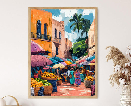 Affiche Marché de Maputo – Illustration Vibrante du Patrimoine Mozambicain
