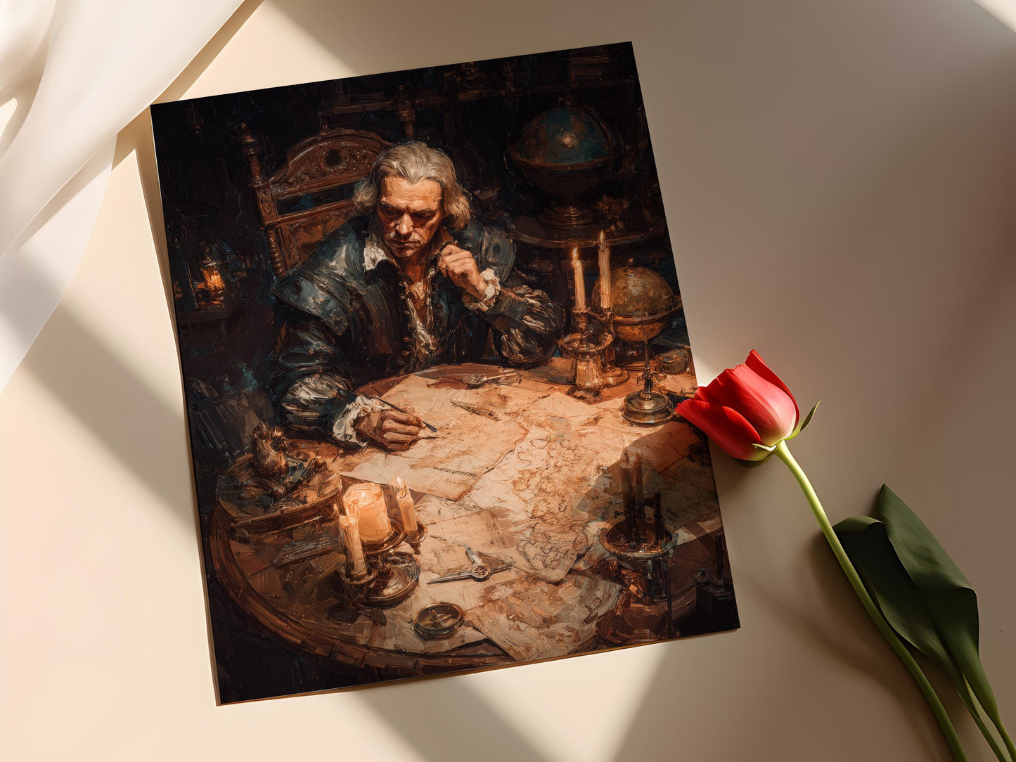 Affiche Explorateur – Poster peinture de Christophe Colomb et carte