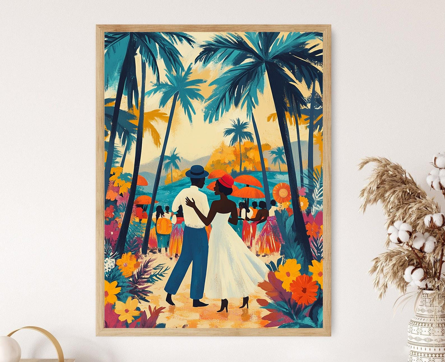 Affiche Célébration de Mariage Mozambicain – Illustration Art Décor Palmier