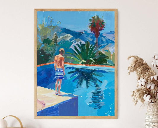 Affiche Homme au Bord de la Piscine – Poster Art Pop Moderne Vibrant