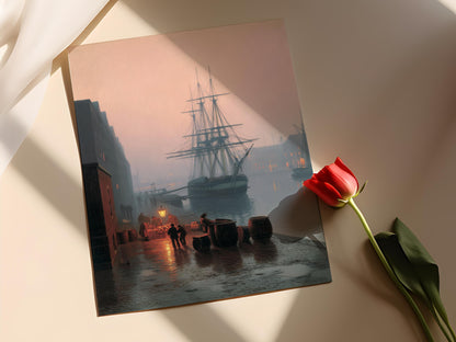 Affiche Boston Harbor – Impression d'un Dock Colonial avec Voiliers