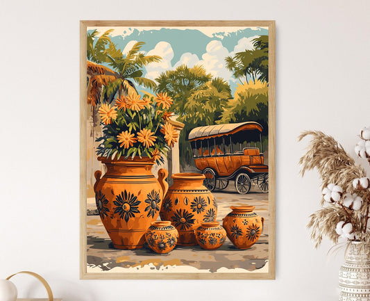 Affiche Art en Terre cuite du Bangladesh – Poster Fleurs & Jute