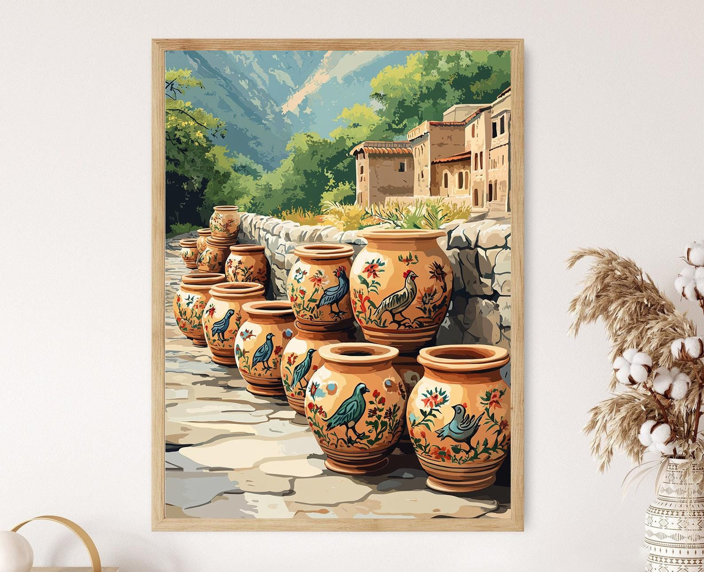 Affiche Coq et Paisley – Poster Art en Argile Punjabi