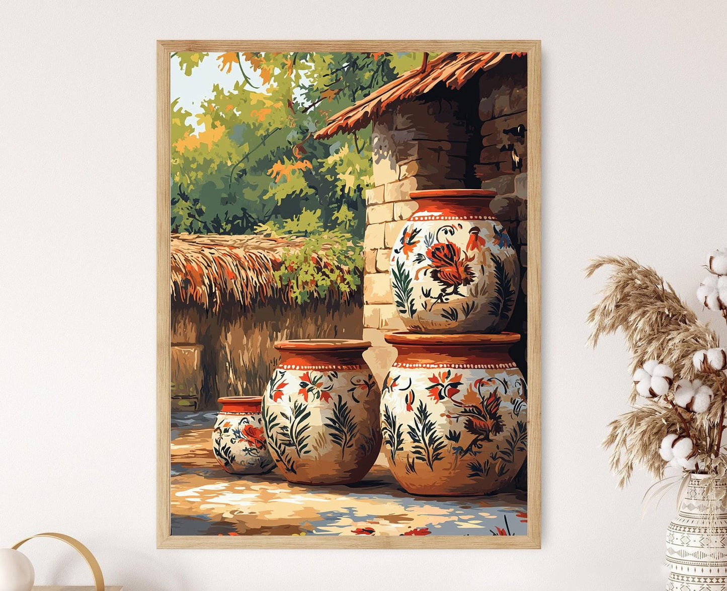 Affiche Artisanale de Poterie en Argile – Œuvre d'Art Folklorique Punjabi