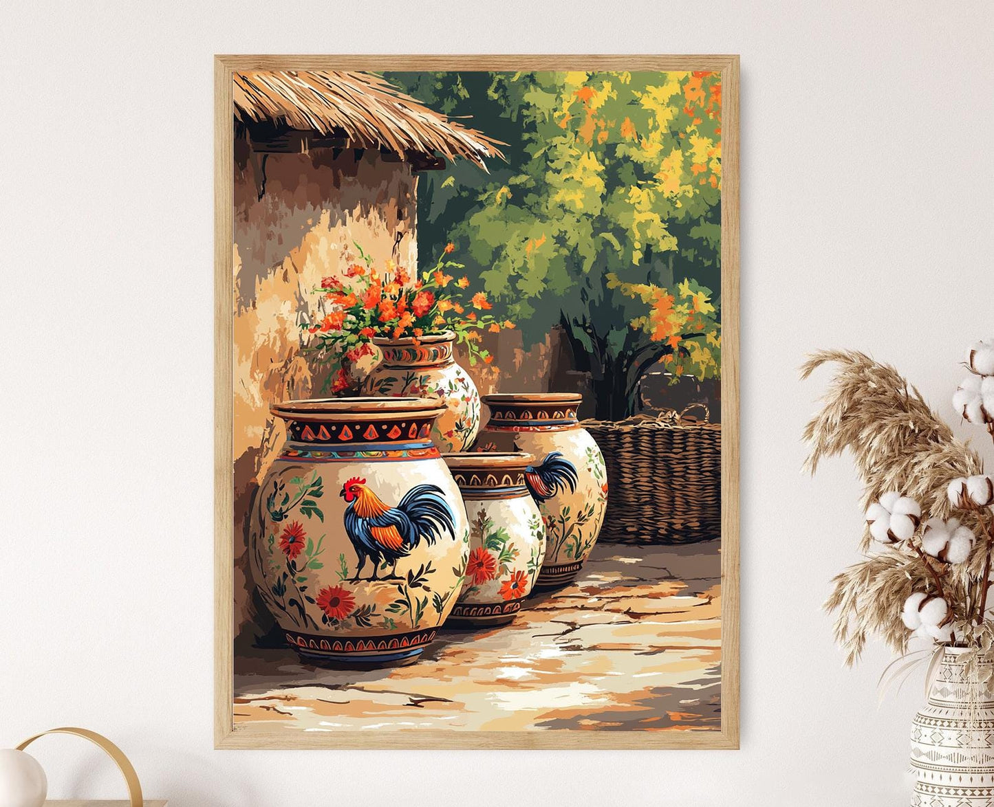 Affiche Poulet Punjabi – Poster Art avec Pot en Terre et Motif Paisley