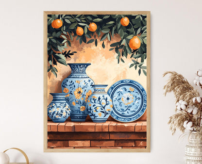 Affiche Art de la Poterie Multani – Poster Floral et Poisson Pakistanais