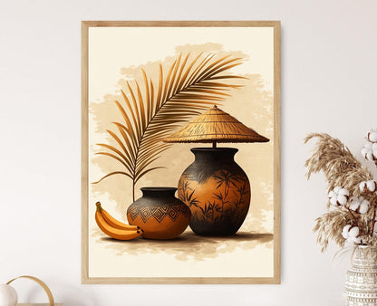 Affiche Art en Poterie Javanaise – Impression géométrique en argile et tiges de bananier