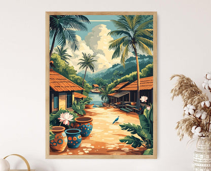 Affiche de Poterie Thaïlandaise – Impression de Lotus et Paon