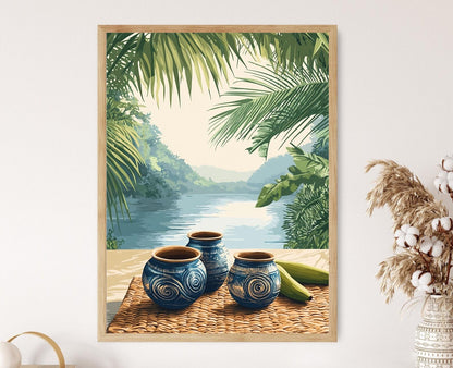 Affiche Art de la Poterie Laotienne – Impression Mekong Haze, Tapis Tissé
