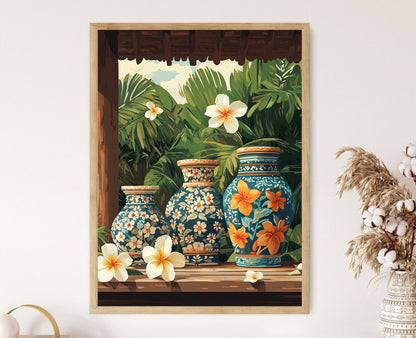 Affiche Art Khmer – Poster Céramique Florale Cambodgienne avec Temples