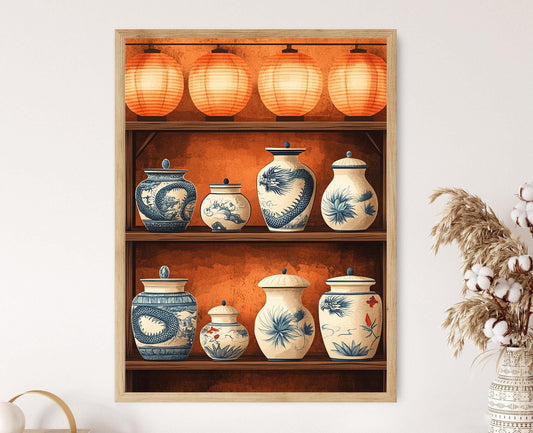 Affiche en céramique Bat Trang : Dragons et lanternes lotus vietnamiens