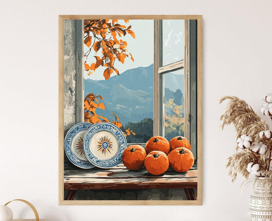 Affiche Art de Plaque Céramique Tunisienne – Ombre de Palmier Méditerranéenne