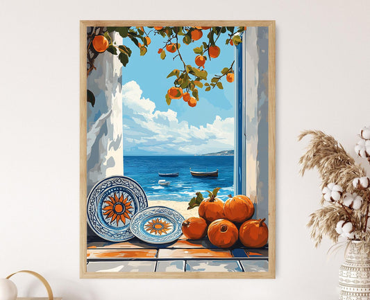 Affiche Céramique Tunisienne – Poster Design Croissant & Palmier d'Afrique du Nord