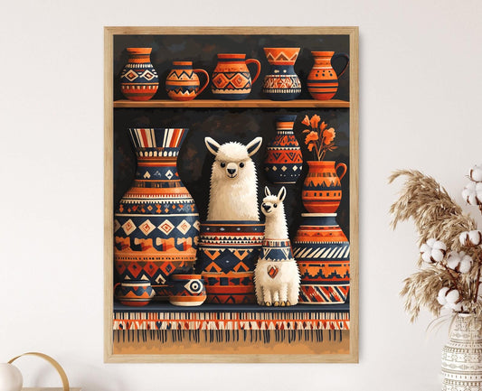 Affiche Art Textile Andin – Poster Motifs Géométriques Péruviens & Alpaca