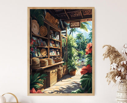 Affiche Polynésienne – Illustration de paniers et chapeaux tressés