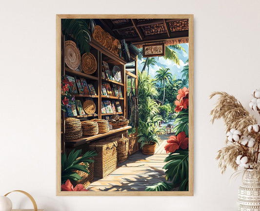 Affiche Polynésienne – Illustration de paniers et chapeaux tressés