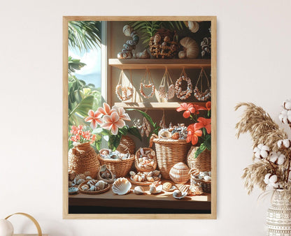 Affiche Coquillages Hawaïens – Illustration de Collier Artisanal