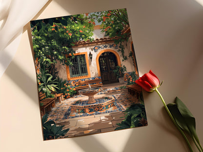 Affiche Décor Patio Chilien – Poster Azulejos et Fontaine Culturelle