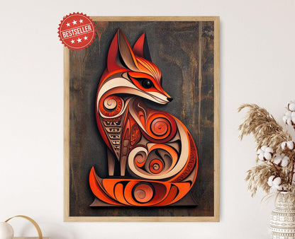 Affiche Renard Rouge Haida – Poster Art Amérindienne, Décor Mur Pacifique