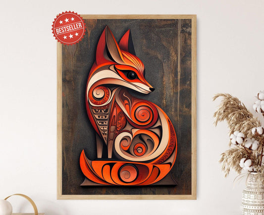 Affiche Renard Rouge Haida – Poster Art Amérindienne, Décor Mur Pacifique