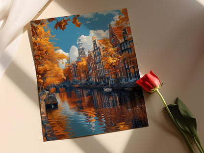 Affiche Amsterdam – Poster paysage historique avec maisons à pignon