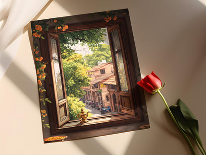 Affiche Rustique Fenêtre en Bois – Poster Vue de Rue Bangalore