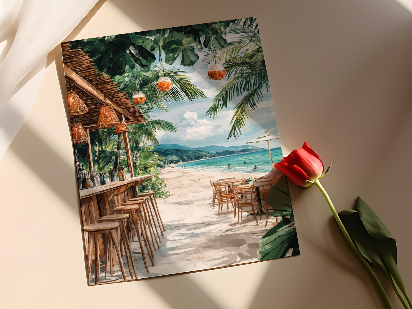 Affiche Plage Kenting – Poster Décor Côtier Taïwan, Style Bohème Bambou